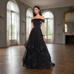 La Femme New Off the Shoulder Evening Gown Black 10 Formal Cocktail Fairy Goth